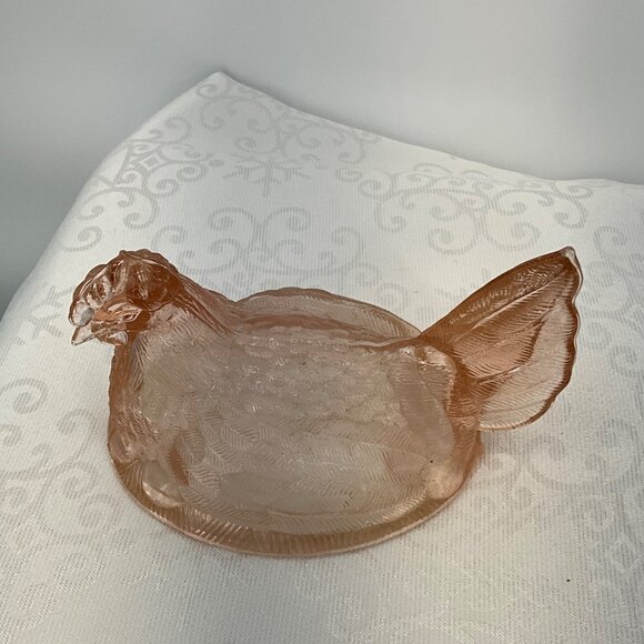 Vintage Pink Glass Hen on Nest TOP ONLY - Picture 1 of 6